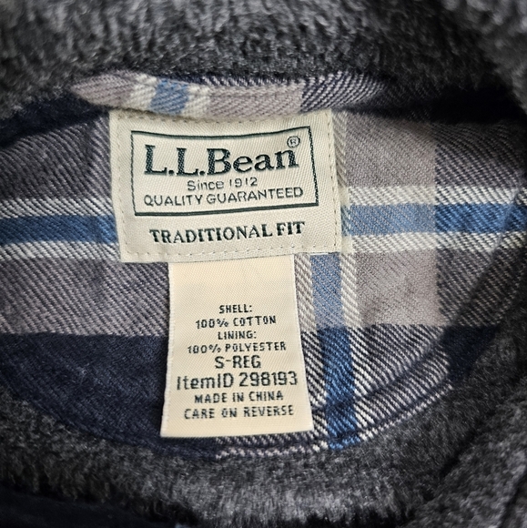 L.L.Bean Traditonal Fit fleece lined hooded jacket navy and gray plaid Small - Picture 8 of 8